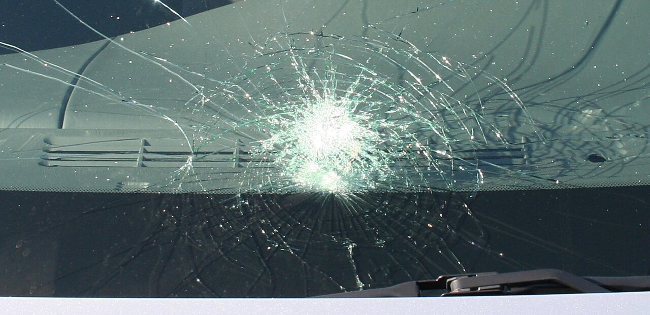 Spiderweb crack in a windshield